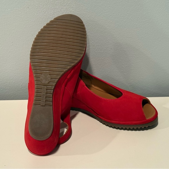 Ara Red Suede Colleen Slingback Leather Wedge Sandals - Size 6.5 - Picture 11 of 13